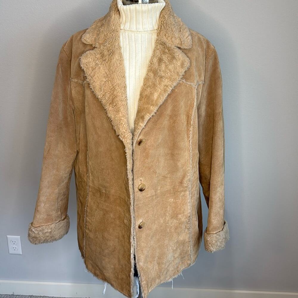 Women's St. Johns Bay Tan Suede/Shearling Button Up Jacket Size 2X